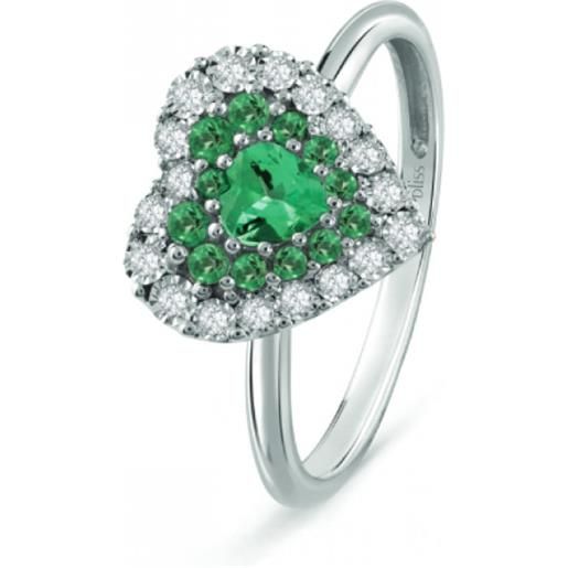 Bliss anello prestige cuore in oro bianco con diamanti e smeraldi