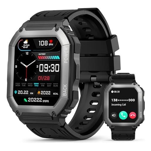 AOUQEE smartwatch uomo, 1.8 orologio smartwatch con monitor del spo2/ sonno, 24h cardiofrequenzimetro, impermeabil ip67, notifiche messaggi per android ios