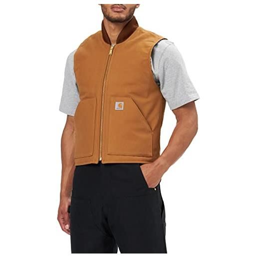 Carhartt gilet imbottito, collo a costine, vestibilità comoda, in tela firm duck, uomo, marrone (Carhartt), xxl