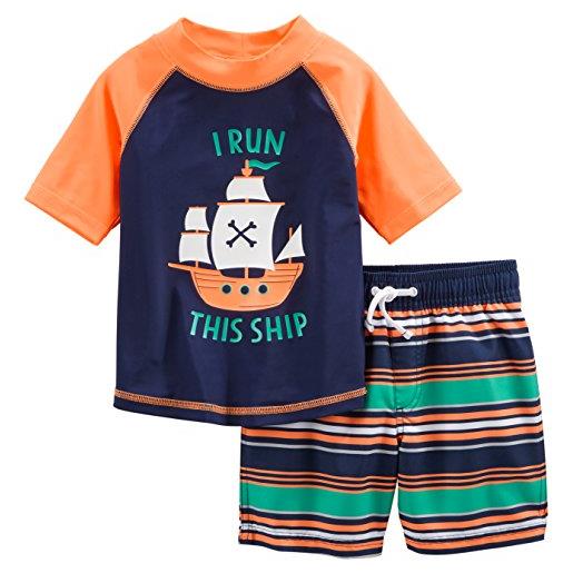 Simple Joys by Carter's swimsuit trunk and rashguard set rash guard, bianco righe/blu marino arancione navi, 6-9 mesi bimbo