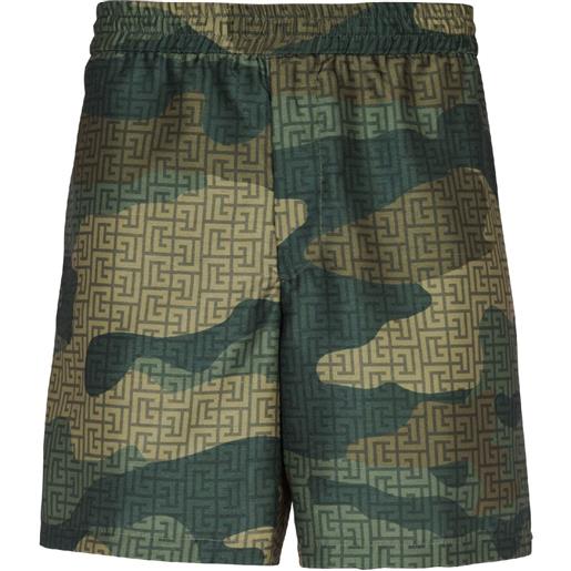 Balmain shorts con stampa monogramma - marrone
