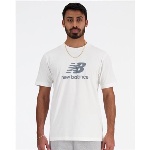 T-shirt maglia maglietta uomo new balance bianco stacked logo mt41502wt