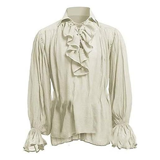 Keepmore maglietta rinascimentale da uomo manica lunga top tunica medievale costume pirata camicia ampia