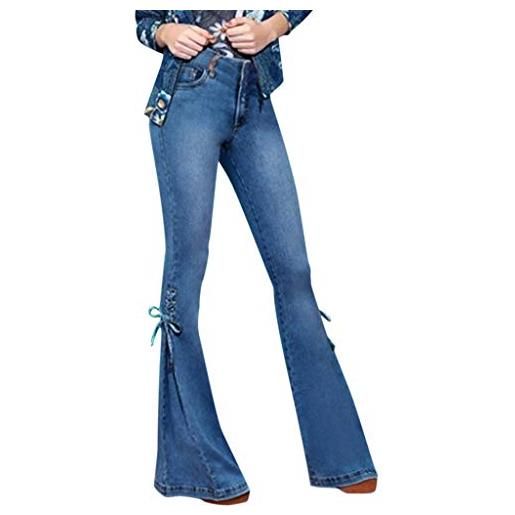 SkotO pantaloni a zampa da donna, jeans da 70 pezzi, a vita alta, oversize, svasati, in denim, slim fit, jeans a zampa, stile vintage, azzurro, l