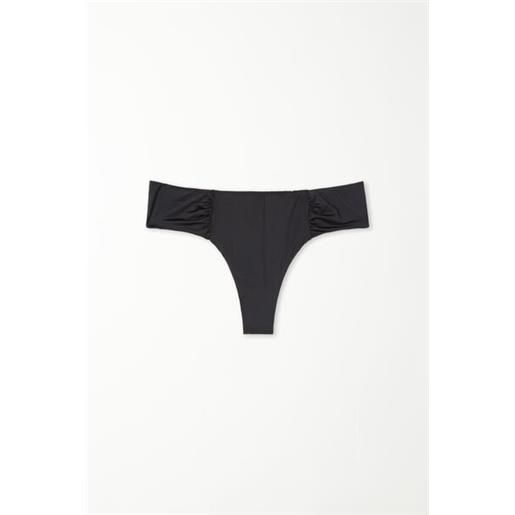 Tezenis bikini brasiliano alto con arriccio microfibra riciclata donna nero