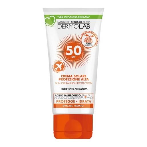Dermolab - crema solare viso e corpo, protezione alta spf 50+, per pelli chiare e delicate, contrasta l'invecchiamento cutaneo e raggi uva, resistente all'acqua, dermatologicamente testato, 50ml