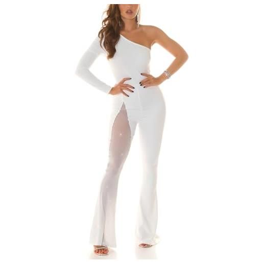 Koucla tuta intera monospalla per capodanno con spalline lunghe, jumpsuit con glitter in mesh e scollatura, verde, s