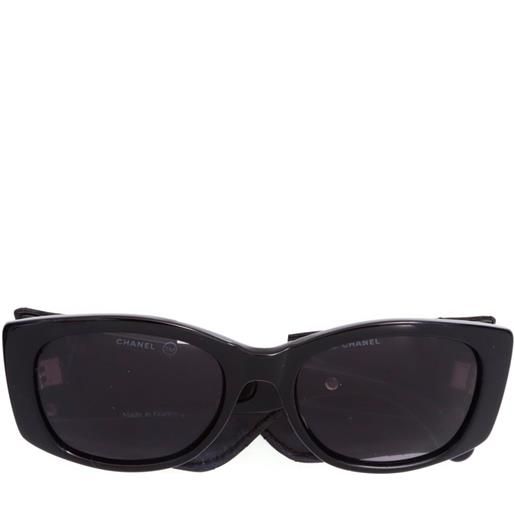 CHANEL Pre-Owned - occhiali da sole ovali anni 2000 - donna - pelle di agnello/plastica - taglia unica - nero