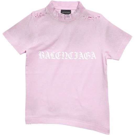 Balenciaga t-shirt gothic type con effetto vissuto - rosa