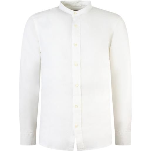 ROY ROGER'S camicia bianca con collo coreano in lino per uomo