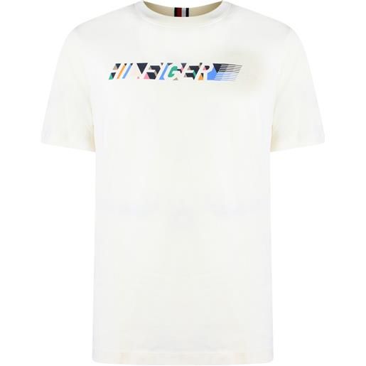 TOMMY HILFIGER t-shirt avorio con logo per uomo