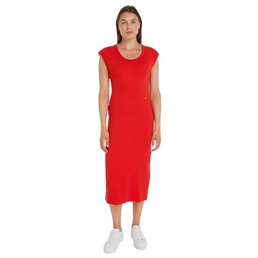 Tommy Hilfiger slim rib drs midi cap sleeve ww0ww41273 vestiti aderenti, rosso (fierce red), l donna