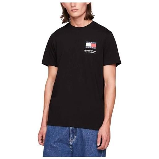 Tommy Jeans t-shirt maniche corte uomo essential flag tee slim fit, nero (black), xl