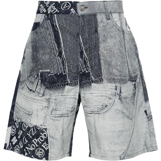 Aries shorts denim con design patchwork jacquard - blu