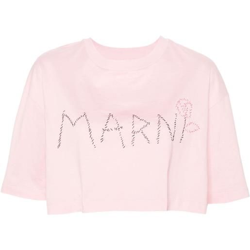 Marni t-shirt crop con ricamo - rosa