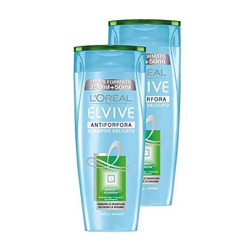 L'Oréal Paris elvive antiforfora shampoo delicato per capelli grassi, 2 x 300 ml