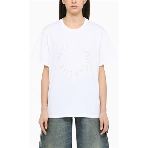 Stella McCartney t-shirt bianca con logo diamantato