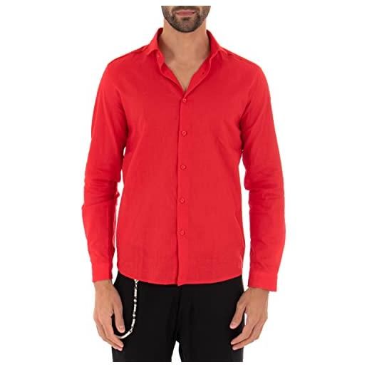 Giosal camicia uomo lino collo francese tinta unita colletto sartoriale artigianale (s, rosso)