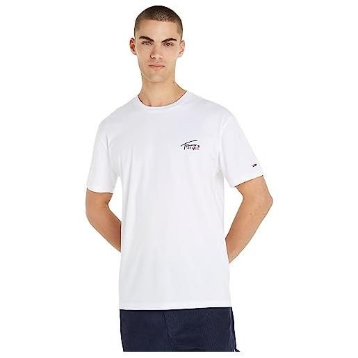 Tommy Jeans t-shirt uomo maniche corte classic small flag scollo rotondo, bianco (white), m