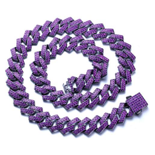 HALUKAKAH diamante cubano collana a maglie per uomo - ametista gemma viola - placcato nero rodio - larghezza 12 mm lunghezza 50 cm - con confezione regalo