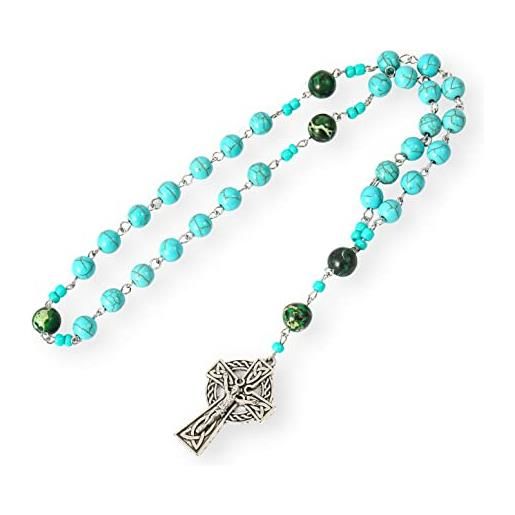 Nazareth Store perline di pietra turchese rosario anglicano preghiera con perline coroncina di preghiera fatta a mano