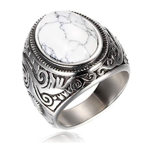 VQYSKO anello da uomo acciaio inossidabile turchese anelli in pietra a tre colori gioielli confezione regalo (pietra bianca, 27)