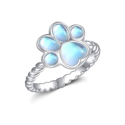 HUKKUN paw print anello in argento sterling con pietra di luna e gatto zampa anelli paw print gioielli regalo per donne 8, metallo prezioso