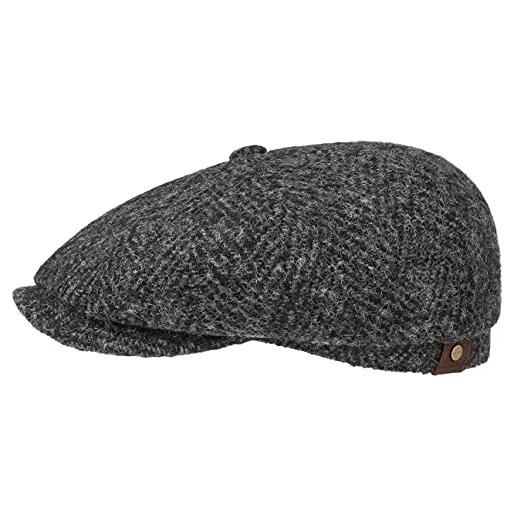 Stetson coppola hatteras herringbone uomo - made in germany cappello berretti piatti beanie da con visiera, fodera autunno/inverno - 59 cm nero