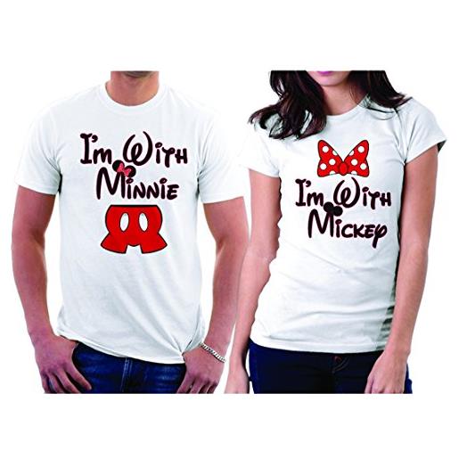 Picontshirt topolino minnie, coppia di camicie coordinate su due lati, design 164, bianco, uomo m/donna m