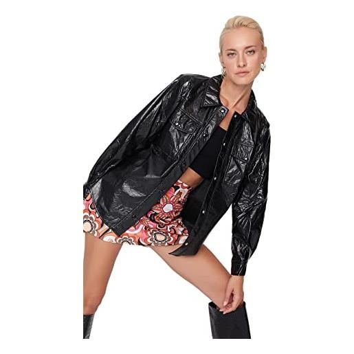 Trendyol black wrinkled looking patron jacket coats cappotto, extra small da donna