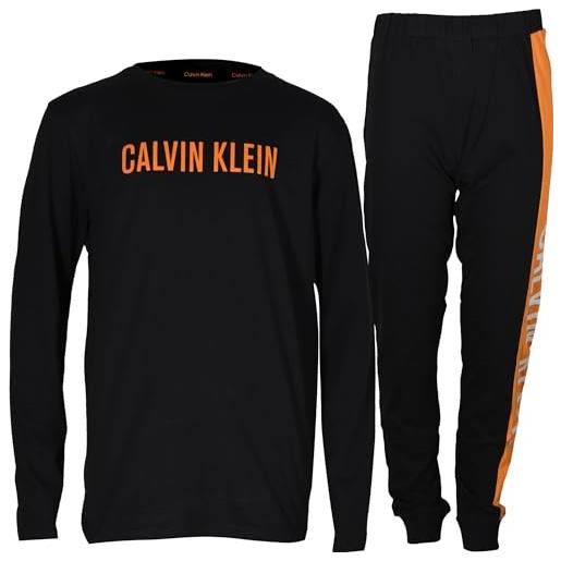 Calvin Klein knit pj set (ls+cuffed pant) b70b700456 pigiama, nero (pvhblack/w/pvhblack), 8-10 anni bambini e ragazzi