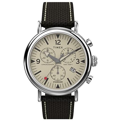 Timex cronografo da uomo 41mm - cinturino marrone quadrante crema cassa tono argento, marrone, one size, 41 mm standard chrono leather combo strap watch