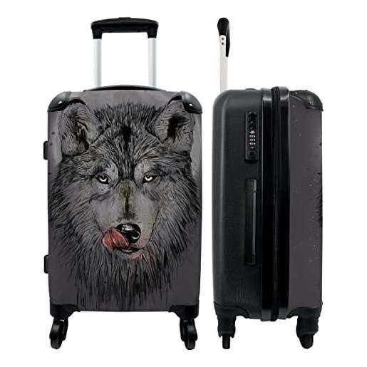 NoBoringSuitcases.com® valigia grande - lupo - luna - animali - oscurità - lucchetto a combinazione tsa - trolley rigido 4 ruote - 90 litri - valigia da viaggio - 66 cm