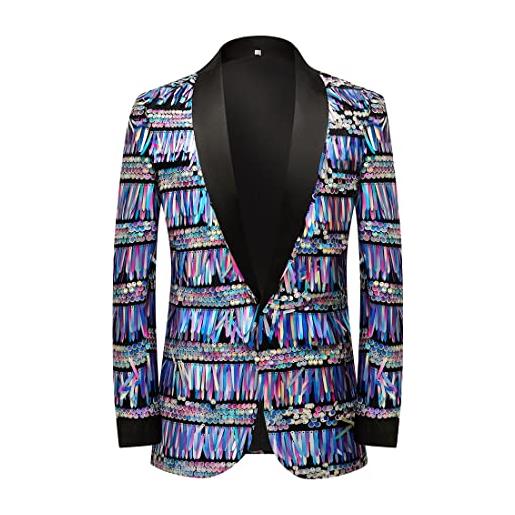 PYJTRL giacca da abito con paillettes e nappe alla moda per feste, matrimoni, banchetti, balli di fine anno (m, colorful stripes)