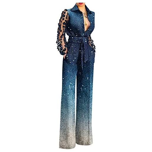 ORANDESIGNE monopezzi e tutine da donna tuta lunga jumpsuit elegante abito cerimonia tuta jumpsuit manica lunga casual patchwork stampa pagliaccetti pantaloni a gamba larga a nero xxl
