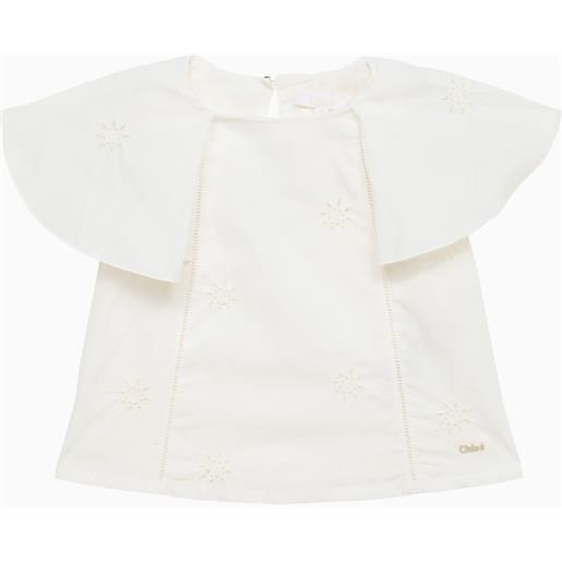 Chloé blusa bianca in cotone con ricami