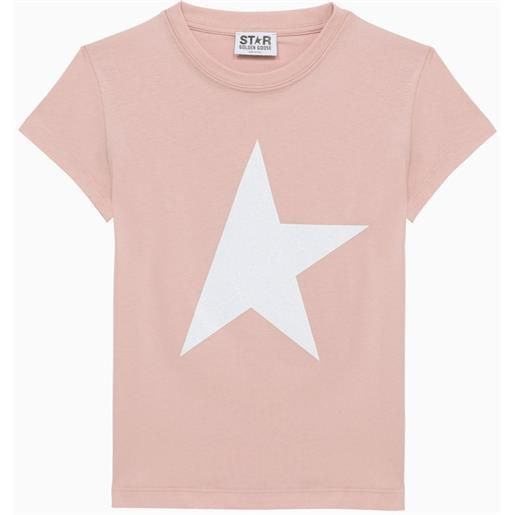 Golden Goose t-shirt rosa in cotone con stampa logo
