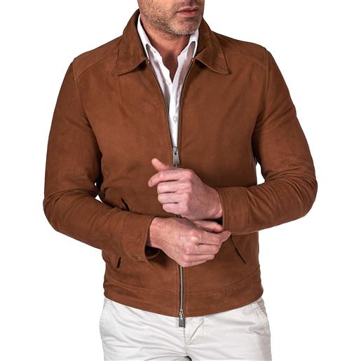 D'Arienzo giacca in camoscio color cuoio con colletto camicia impunturato a mano D'Arienzo