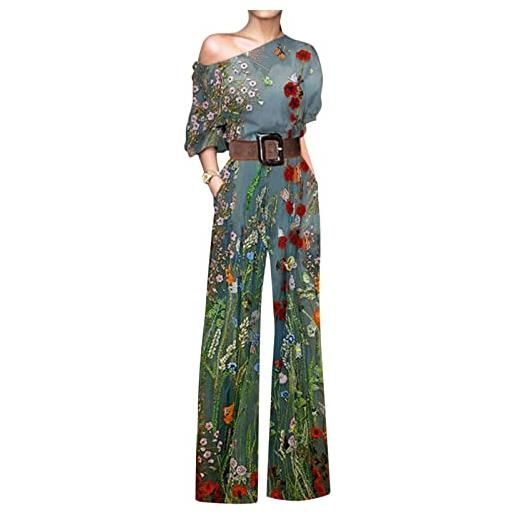 ORANDESIGNE monopezzi e tutine da donna tuta lunga jumpsuit monospalla elegante abito cerimonia tuta jumpsuit manica lunga casual stampa pagliaccetti pantaloni a gamba larga d verde xs