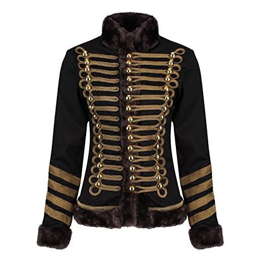 Ro Rox giacca sfilata militare per donne con finta pelliccia - nero & marrone(s)