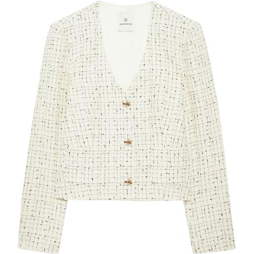 ANINE BING giacca crop anitta in tweed - bianco