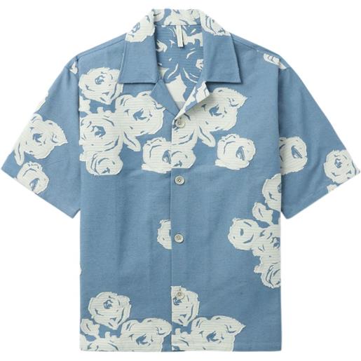 Sunflower camicia denim cayo con applicazione a fiori - blu