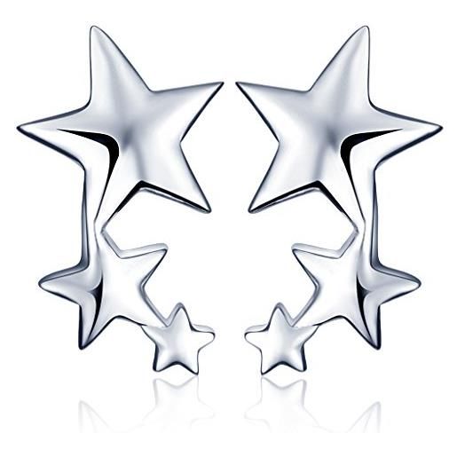 Yumilok orecchini a clip in argento sterling 925 con zirconi, a forma di stelle, ipoallergenici, ideali per donne e ragazze