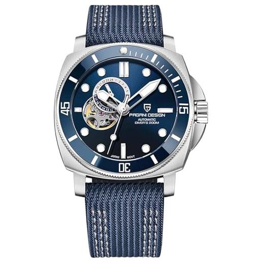RollsTimi pagani design 1736 orologio da uomo nh39 automatico cristallo zaffiro cinturino acciaio inox 200m resistente all'acqua orologio sportivo cronografo da uomo (blu)