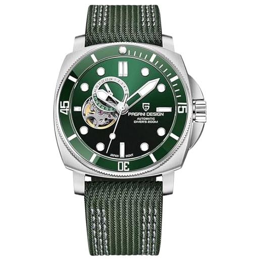 RollsTimi pagani design 1736 orologio da uomo nh39 automatico cristallo zaffiro cinturino acciaio inox 200m resistente all'acqua orologio sportivo cronografo da uomo (verde)