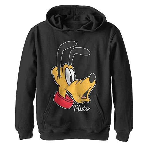 Disney mickey & friends-pluto big face hoodie hooded sweatshirt, nero, 9/10 bambini e ragazzi