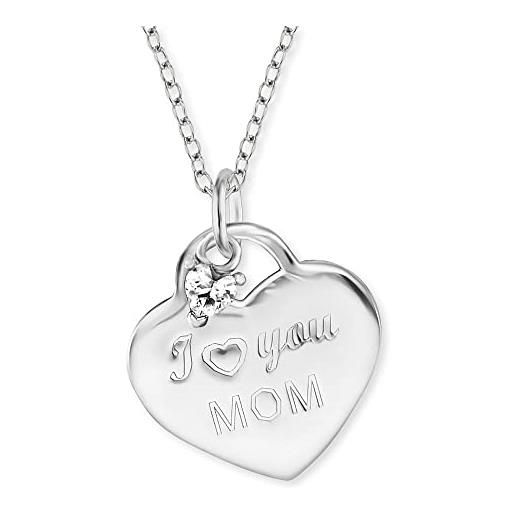 Engelsrufer collana da donna in argento sterling e ciondolo a forma di cuore - scritta i love you mom - tempestata di una pietra di zirconia - chiusura a moschettone - regolabile in due lunghezze -