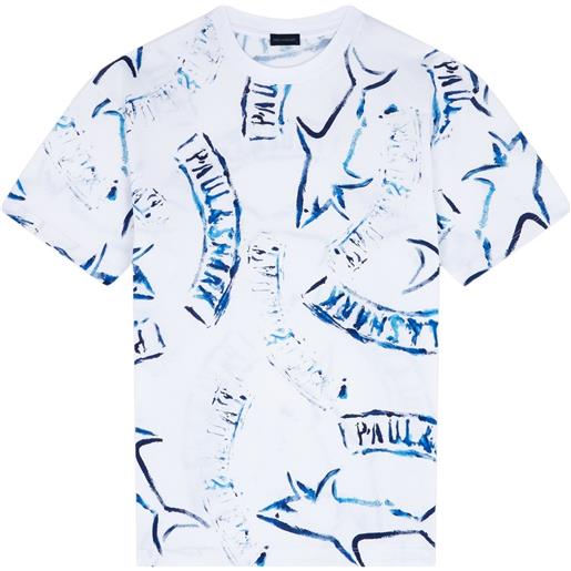 Paul & Shark t-shirt 90`s in jersey di cotone con stampa shark all over