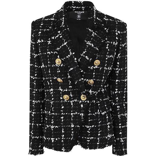 BALMAIN six button double breasted squared tweed jacket