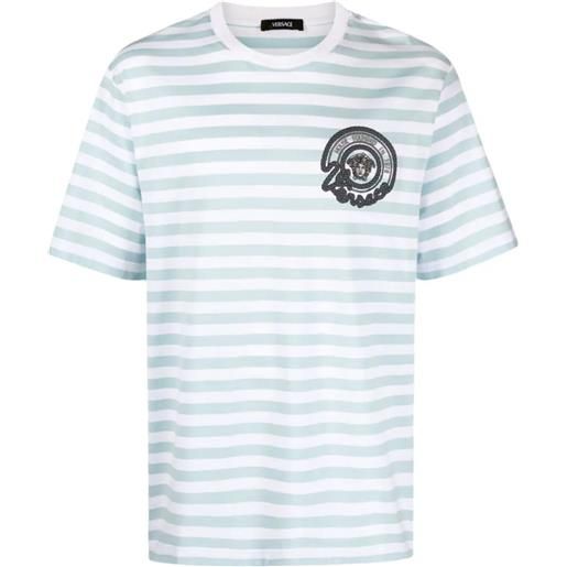 VERSACE t-shirt striped jersey fabric + embroidered versace nautical emblem